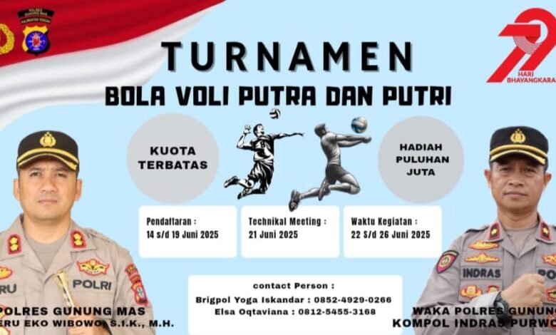 Meriahkan Hari Bhayangkara ke-79, Polres Gunung Mas Gelar Turnamen Voli, Hadiah Puluhan Juta Disiapkan Meriahkan Hari Bhayangkara ke-79, Polres Gunung Mas Gelar Turnamen Voli, Hadiah Puluhan Juta Disiapkan