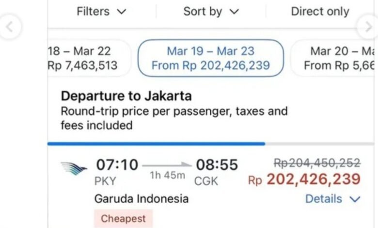 Heboh Tiket Garuda Palangka Raya–Jakarta Rp200 Juta, Begini Penjelasan Maskapai