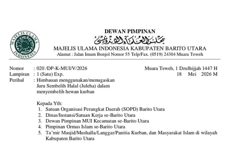 Catat! Ini 3 Panduan Penting MUI Barito Utara untuk Panitia Kurban